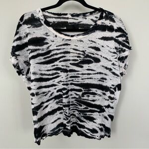 RtA Black & White 100% Linen Distressed Short Sleeve Top Size XS